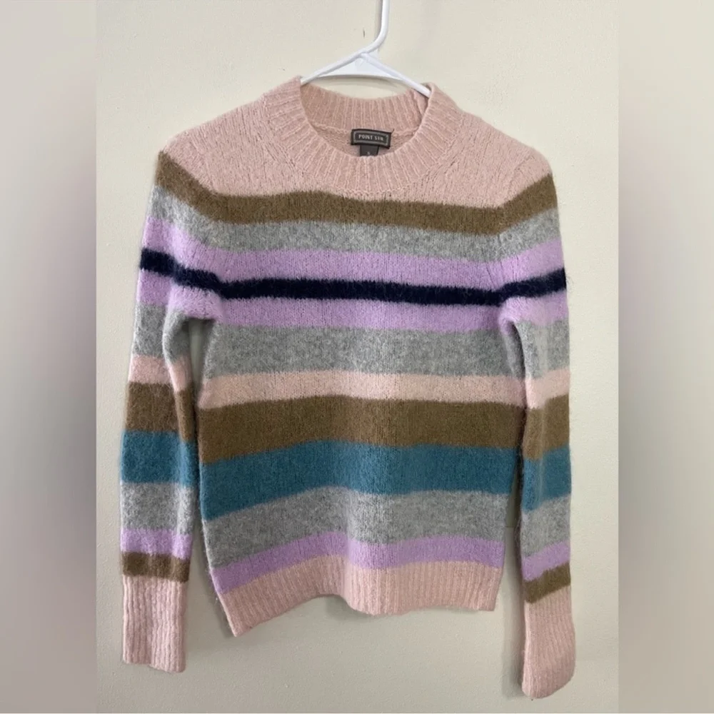 J Crew Point Sur Alpaca Wool Sweater Pink Rainbow Striped Crew Neck Soft Small
